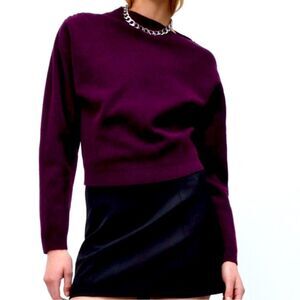NWT ZARA Knit Sweater with Asymmetric Neck Burgundy Wine Size M